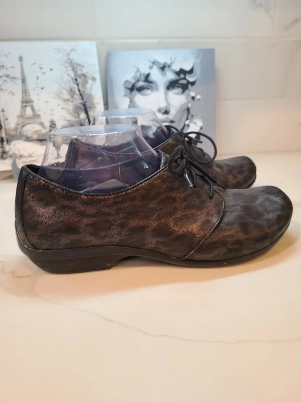 Dansko Olive Black & Brown Leopard Print Oxford Shoes EU 39